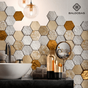 gold beehive tiles bathroom